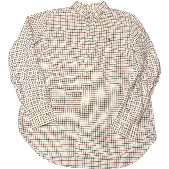 Ralph Lauren Classic Fit L Button Down Shirt Tan Multicolor Red Blue Large Plaid - Picture 2 of 9